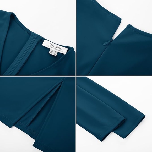 NWT Jasambac Teal Bodycon Long Sleeve Elegant Midi Dress Size 8 - Picture 3 of 8